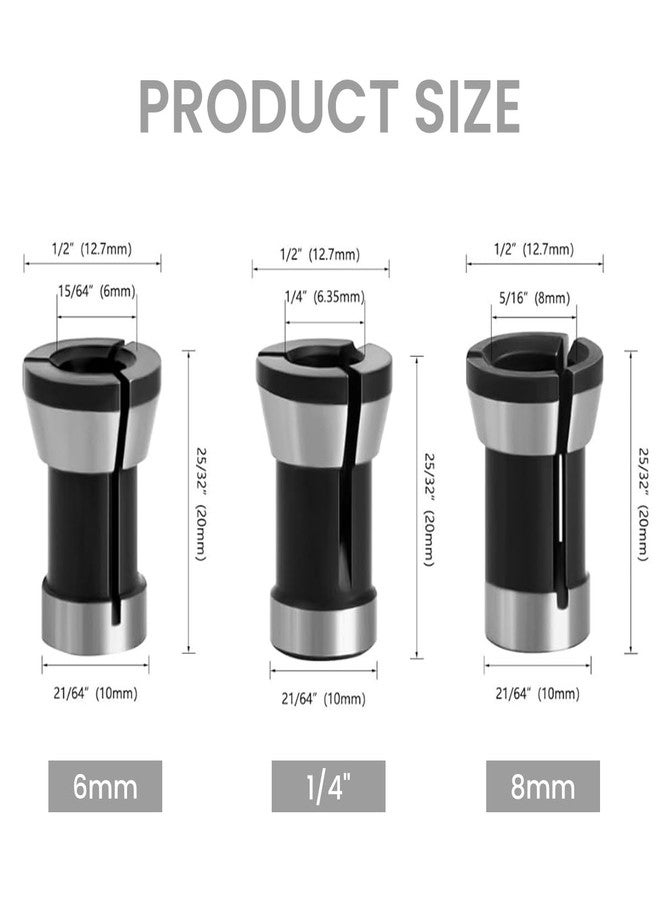 Serplex® Router Bit Collet Chucks Set, 3 Sizes (6mm, 1/4", 8mm), Precision Woodworking Tool for Carpenters, Heat-Treated Steel, Superior Clamping, Easy Install, Fits Milling Cutters - Image 4